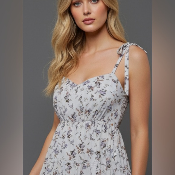 White Ditsy Floral Ruffle Hem Dress - Picture 2 of 8